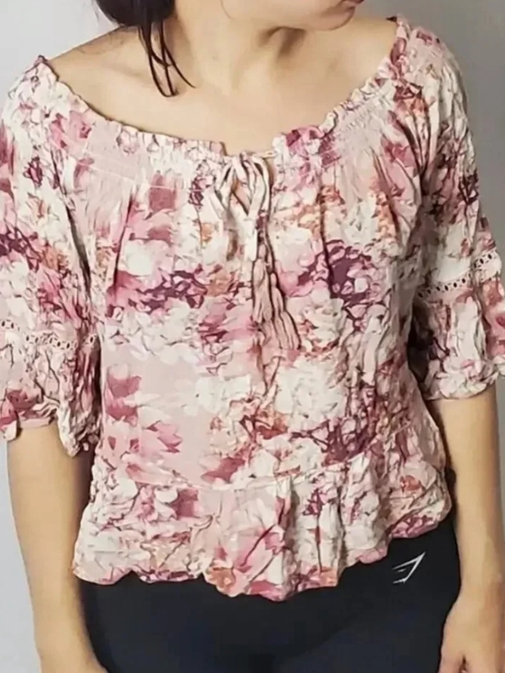 Miss Me Women's Floral Off-Shoulder Blouse in Blush Pink